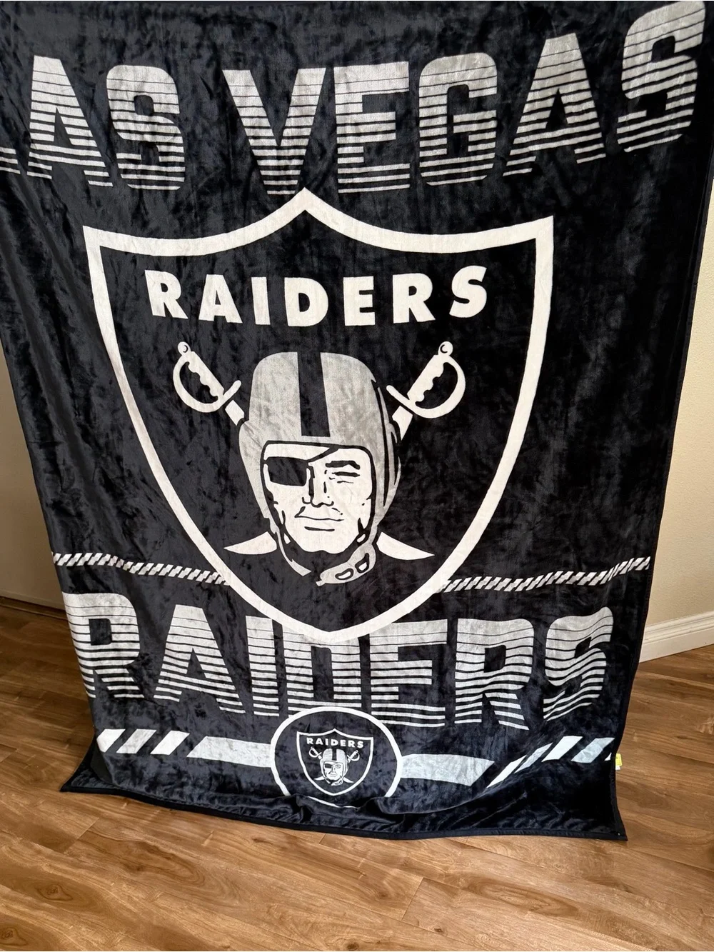 Las Vegas Raiders Black & White Plush Throw Blanket